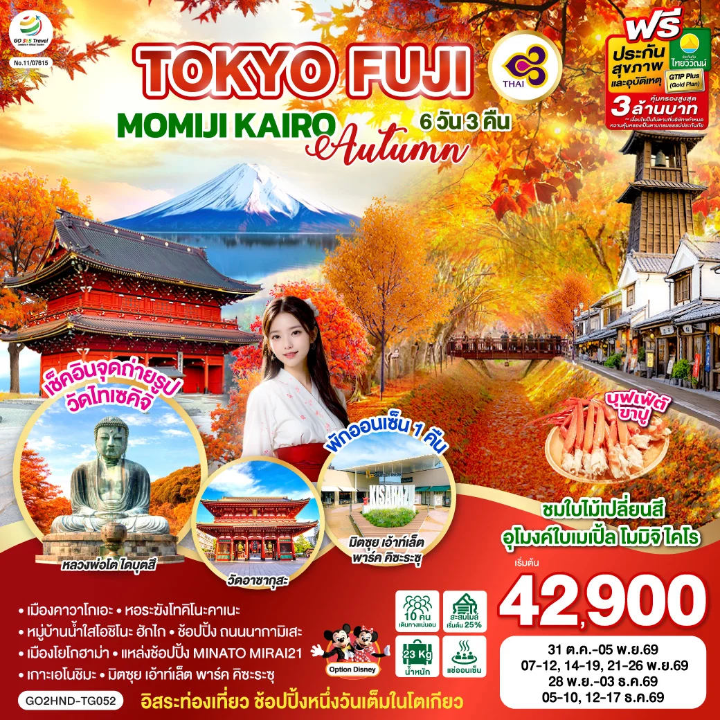 ทัวร์ญี่ปุ่น TOKYO FUJI MOMIJO KAIRO AUTUMN 6วัน 3คืน (TG)